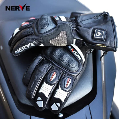 NERVE Leather Heated Motorcycle Gloves Winter Heating Gloves