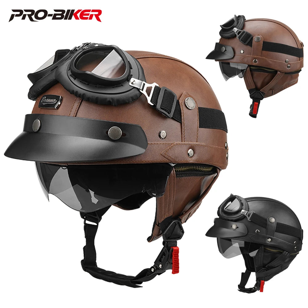 Motorcycle Half Helmet Leather Vintage