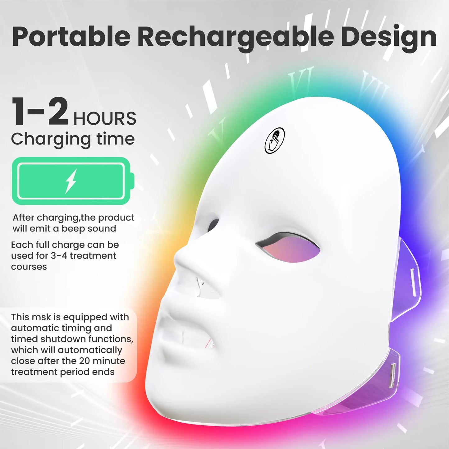Masque facial LED 7-en-1 pour le rajeunissement, anti-acné et anti-rides