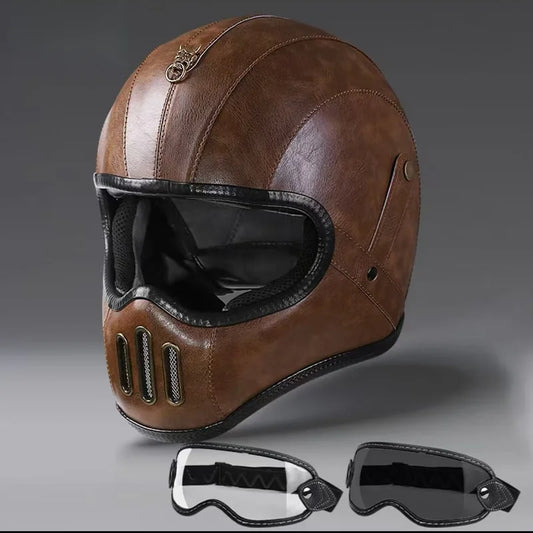 Cruising Motorcycle Vintage Brown Leather Helmet
