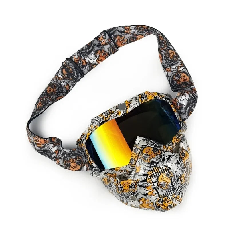 FKY For Motorcycle Glasses Motocross Off-Road Riding Goggles Cycling Glasses with Skull Face Mask for Open Face Helmet