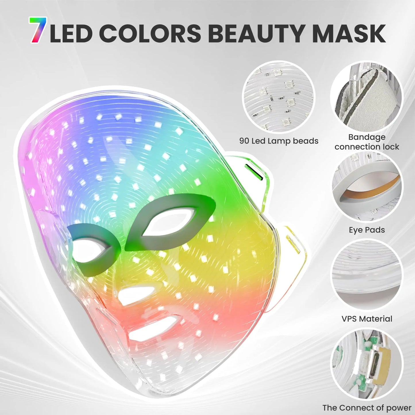 Masque facial LED 7-en-1 pour le rajeunissement, anti-acné et anti-rides
