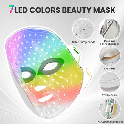 Masque facial LED 7-en-1 pour le rajeunissement, anti-acné et anti-rides