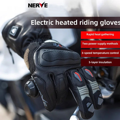 NERVE Leather Heated Motorcycle Gloves Winter Heating Gloves