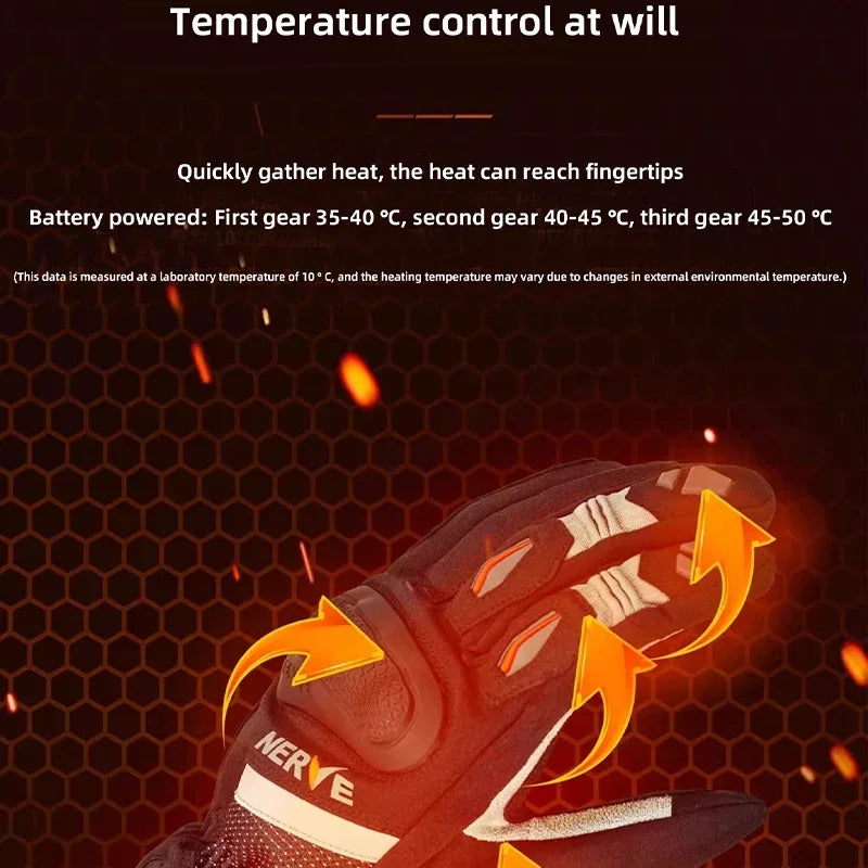 NERVE Leather Heated Motorcycle Gloves Winter Heating Gloves