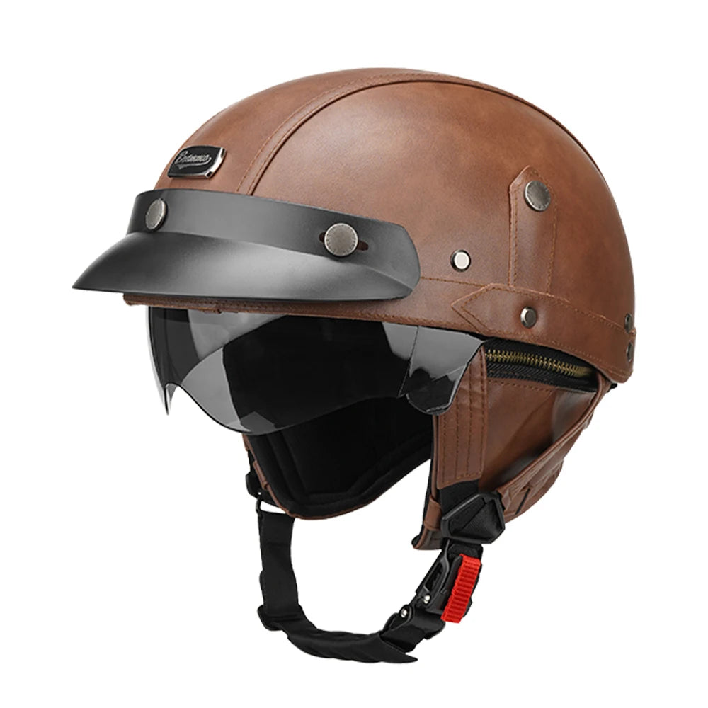 Motorcycle Half Helmet Leather Vintage