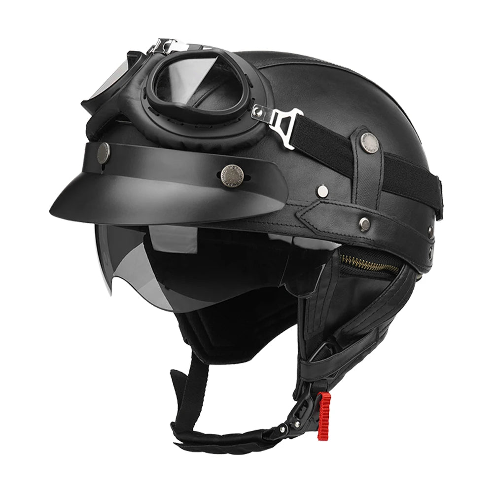 Motorcycle Half Helmet Leather Vintage