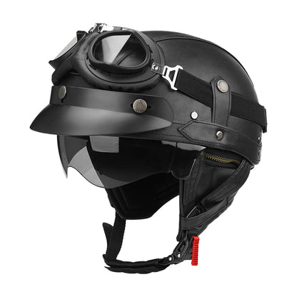 Motorcycle Half Helmet Leather Vintage