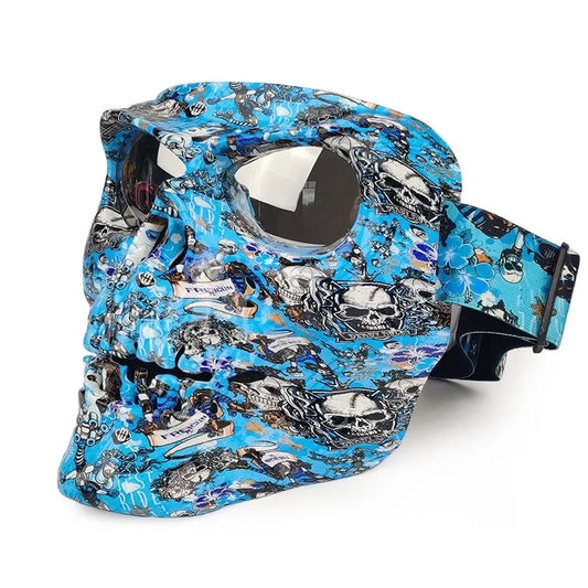 FKY For Motorcycle Glasses Motocross Off-Road Riding Goggles Cycling Glasses with Skull Face Mask for Open Face Helmet