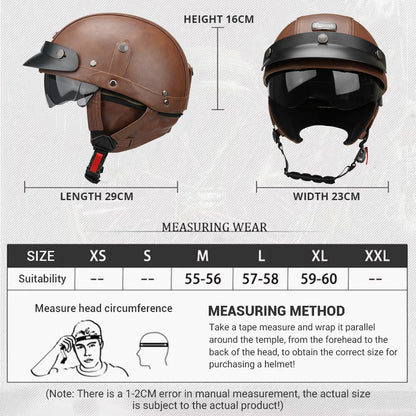 Motorcycle Half Helmet Leather Vintage