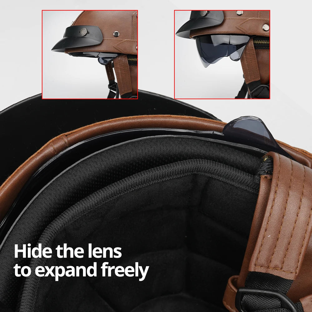 Motorcycle Half Helmet Leather Vintage