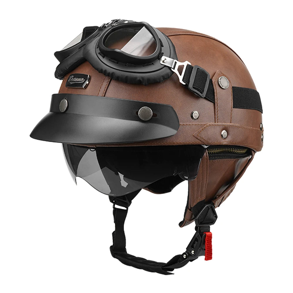 Motorcycle Half Helmet Leather Vintage