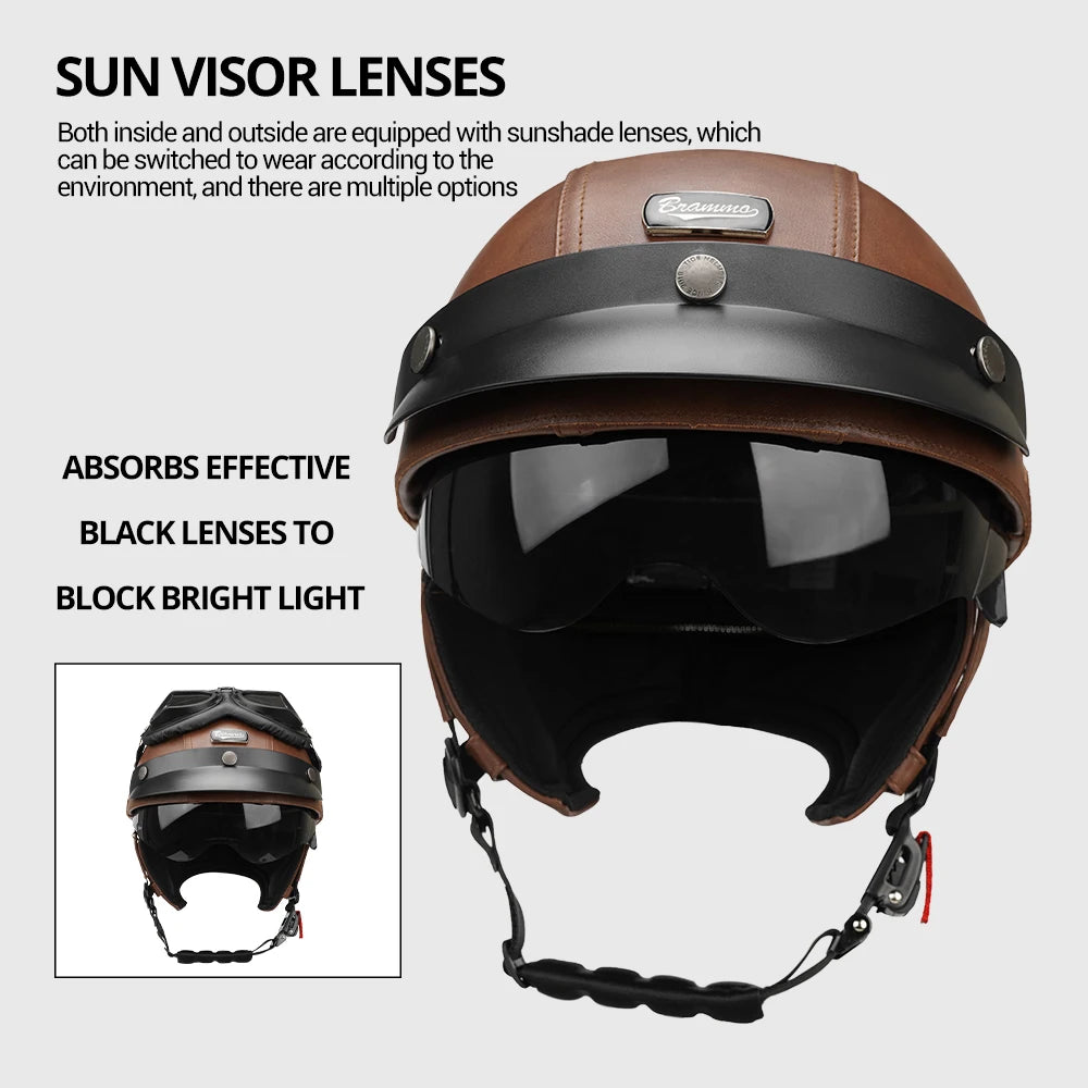 Motorcycle Half Helmet Leather Vintage