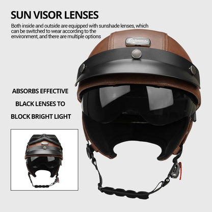 Motorcycle Half Helmet Leather Vintage